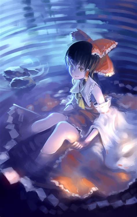 The blue sea danced and sparkled in the sunshine, and hairukoo, a fisherman, sat down to enjoy the scene. Water video games blue Touhou long hair brown eyes Miko ...