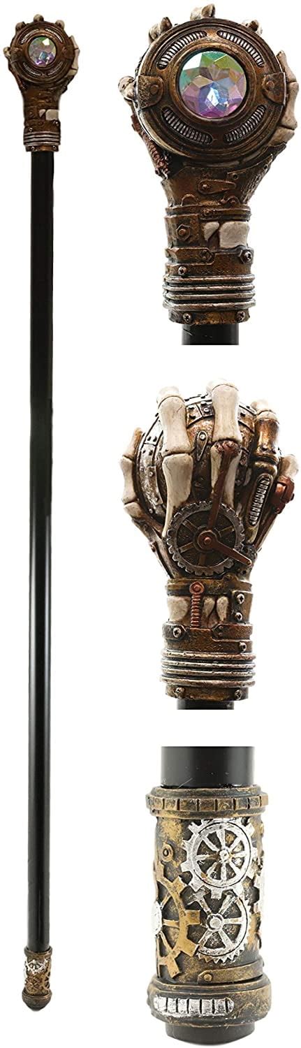 Ebros Steampunk Skeleton Hand Grasping Eye Gears Swagger Stick Cane