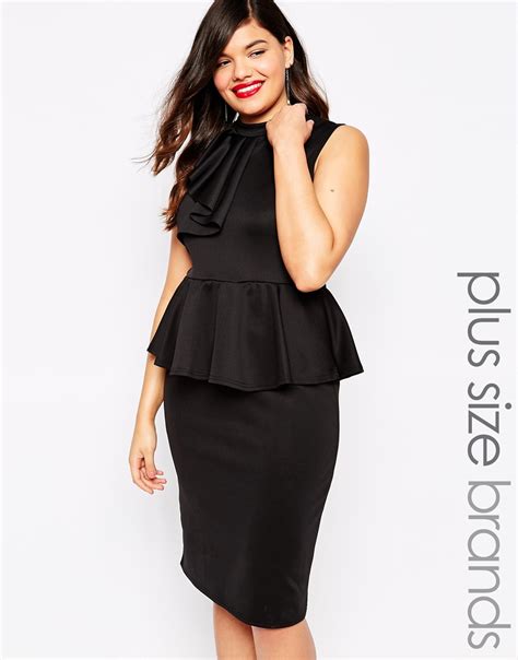 lyst praslin plus size peplum dress with ruffle detail in black