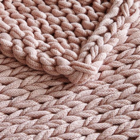 Handmade Blush Pink Chunky Knit Throw Blanket 50x60 Handmade Chunky