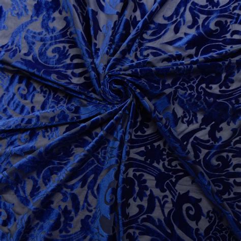 Stretch Burnout Velvet Fabric Royal, by the yard