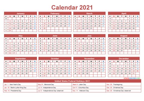 Some are blank, some include holidays. Free Printable Yearly 2021 Calendar with Holidays as Word ...