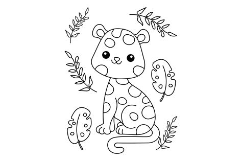 Kawaii Leopard Coloring Page SVG Cut-bestand door Creative Fabrica