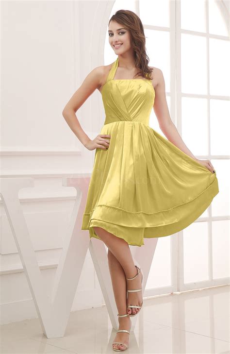 Pale Yellow Elegant Halter Sleeveless Chiffon Ruching Club Dresses