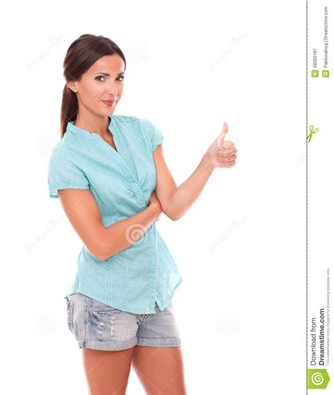 Single Smart Hispanic Lady With Thumb Up Stock Image