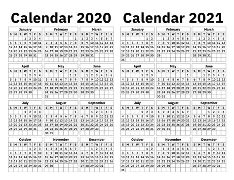 2020 2021 Calendar A Printable Calendar