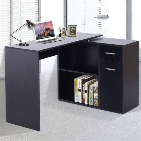 Easy to customize to fit your area. HOMCOM 360° Rotating Corner Desk L-Shaped Table Storage ...