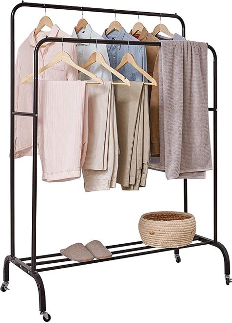 Clothing Double Rail Clothes Rails Heavy Duty Garment Rack With Shelves
