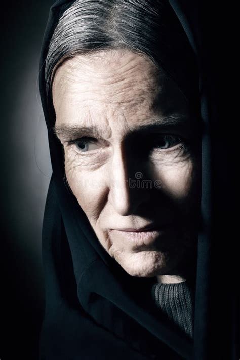 Old Woman Wrinkled Face Sad Senior Woman Stock Image Image Of