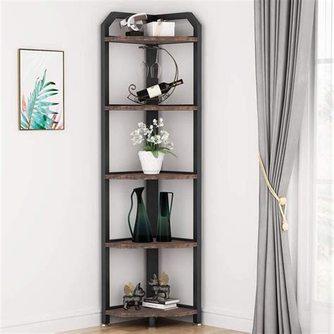 Tribesigns 5 Tier Corner Shelves Rustic Corner Bookshelf Small