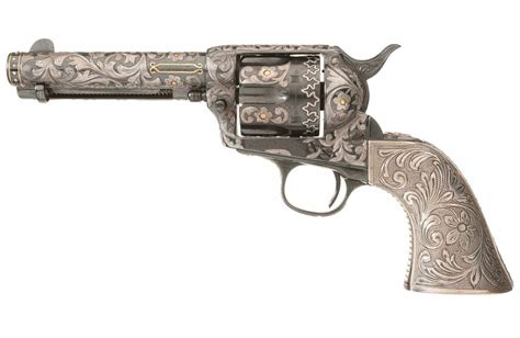 Decorative Relief Silver Engraved Antique Colt Single Action Revolver
