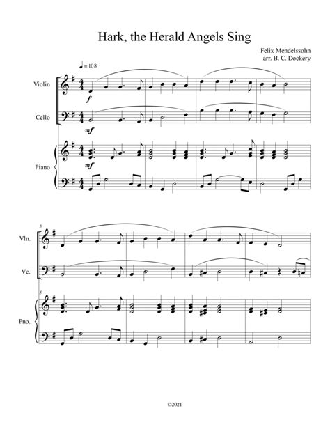 Hark The Herald Angels Sing Violin And Cello Duet With Piano Accompaniment Arr B C