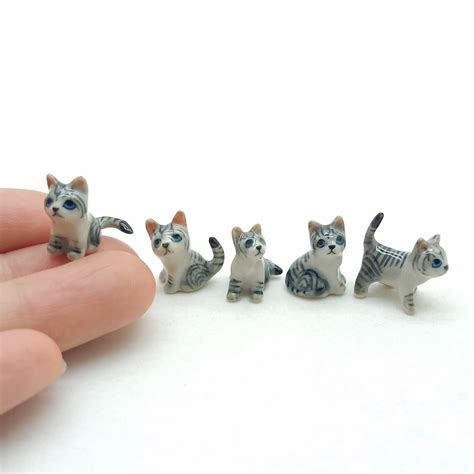 5 Cat Kitten Figurine Ceramic Animal Miniature Tiny Statue Etsy