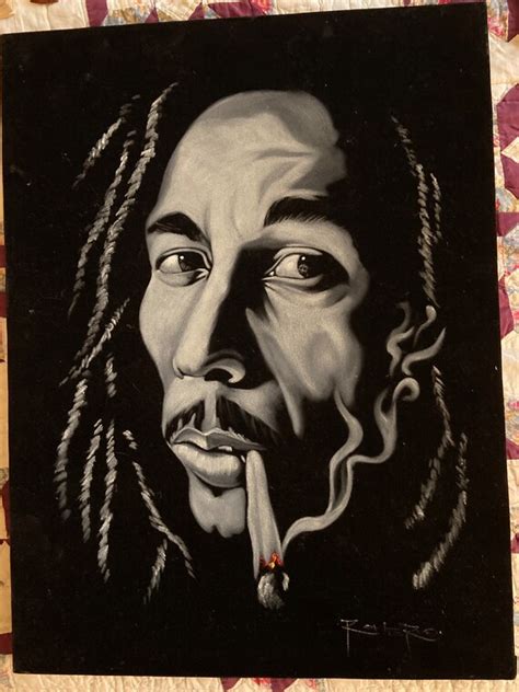 Bob Marley In Dreds Smoking A Joint Hes Painted On Black Etsy