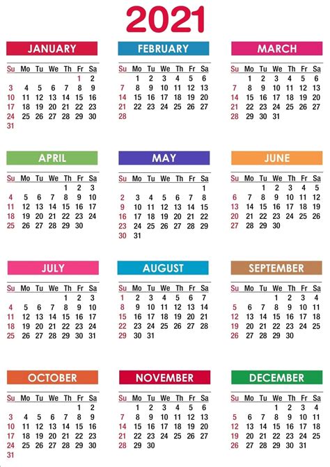 2021 yearly calendar | one page calendar. 2021 Calendar Printable | 12 Months All in One | Printable ...