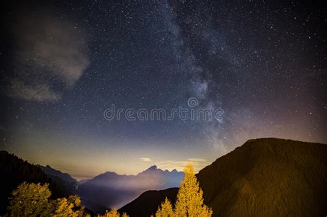 Milky Way In Dolomites Alps Italy Stock Photo Image Of Milky High