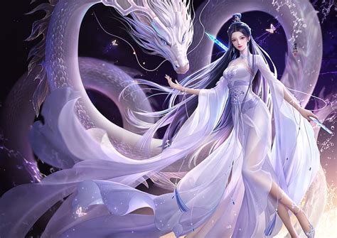 Fantasy Women Oriental Chinese Dragon Long Hair Hd Wallpaper Peakpx
