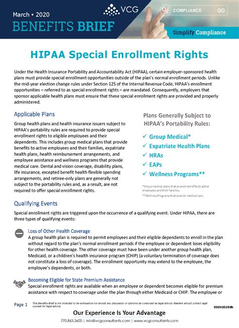 Benefits Bulletin Hipaa Special Enrollment Rights Vcg Consultants