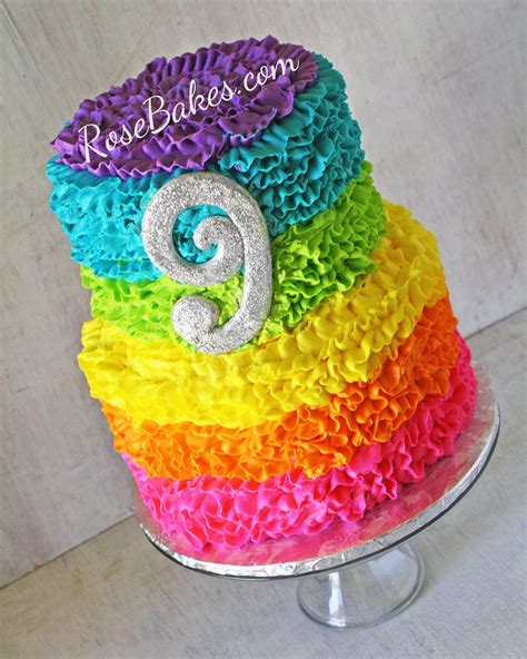 Electric Rainbow Buttercream Ruffles Cake Tortas De Cumpleaños De