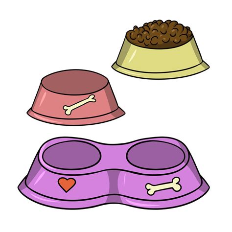 Set Of Illustrations Different Dog Bowl Food Bowl Vector