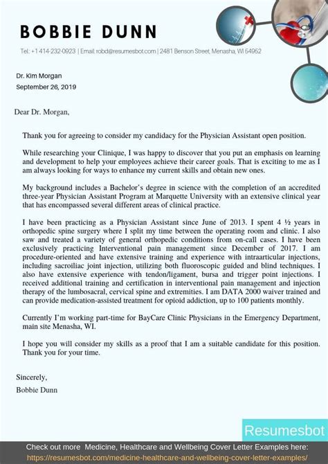 If you have found a role in which you want to apply for, please see the below example covering letter you i completed my veterinary nurse assistants qualification in (when and provide more details) and now i am seeking to begin my career following my studies. Physician Assistant Cover Letter Samples & Templates [PDF ...