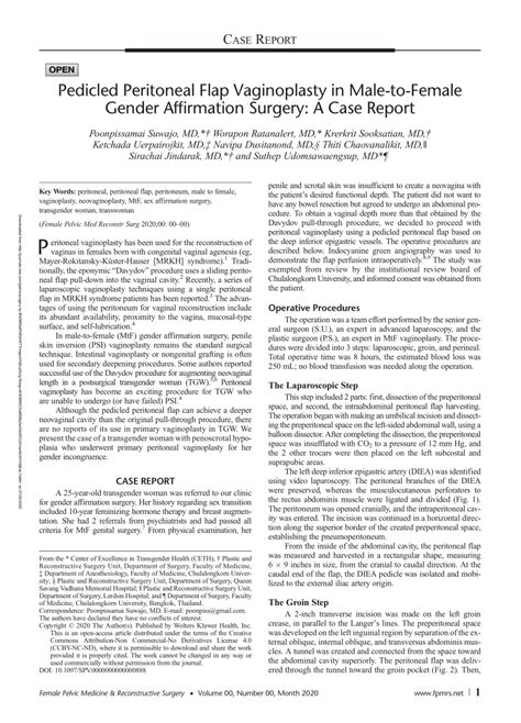 Pdf Pedicled Peritoneal Flap Vaginoplasty In Male To Female Gender