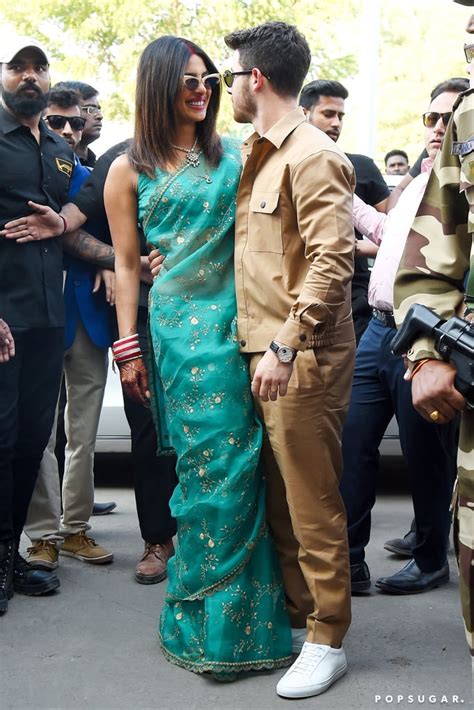 For Her First Outing As A Married Couple Priyanka Wore A Green Sari