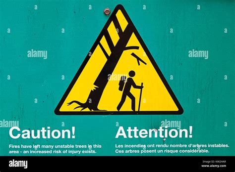 A Caution Unstable Trees In Area Sign Stock Photo Alamy