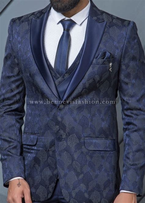 Blue Jacquard Designer Mens Suit Bennevis Fashion