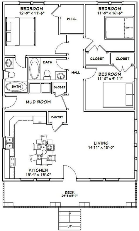 30x40 House 3 Bedroom 2 Bath 1200 Sq Ft Pdf Floor Etsy Small House