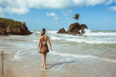 Woman In Tambaba Beach In Brazil Known For Allowing The Practic Of Nudism Naturism Stock