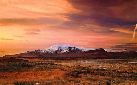 Landscape Iceland Mountain Sunset Nature Tundra