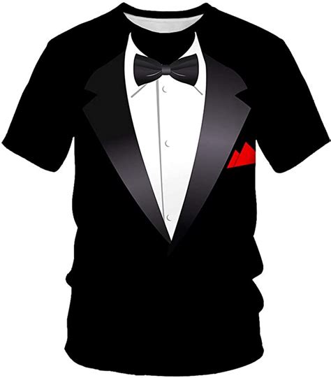 Mens Printed Suit And Tie Tuxedo Graphic T Shirt Short Sleeve Daily Tops