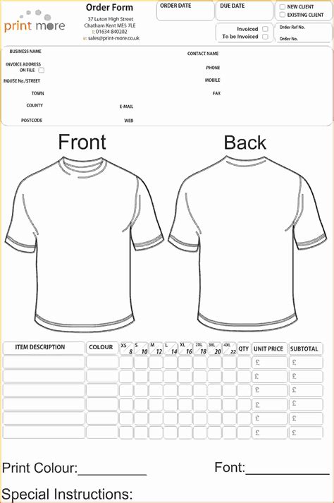 Free Tshirt Order Form In Order Form Template Free Order Form