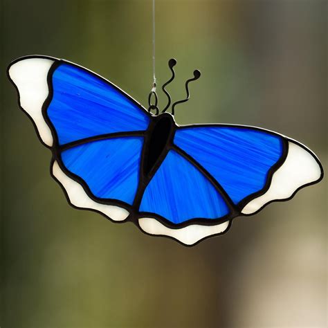 Butterfly Stained Glass Butterfly Butterfly Suncatcher Blue Etsy