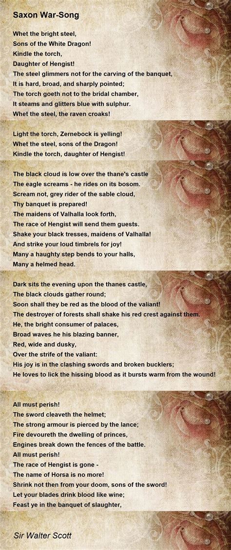 Saxon War Song Poem By Sir Walter Scott Poem Hunter