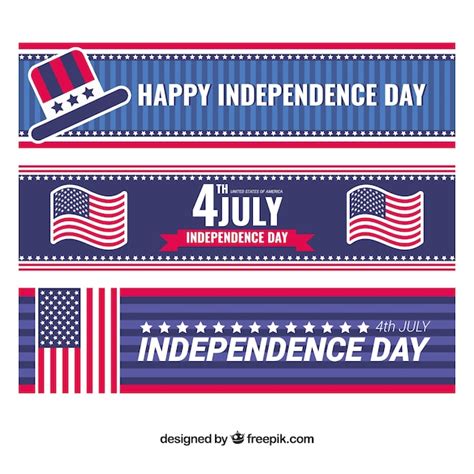 Free Vector Independence Day Banners With Decorative Elements In Flat