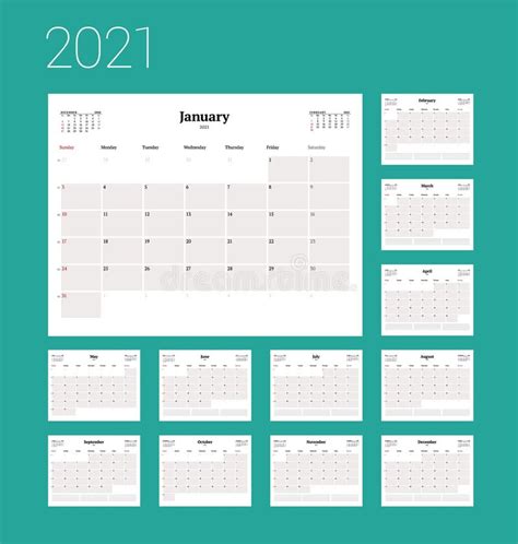 Calendar Template For 2021 Year Business Planner Stationery Design