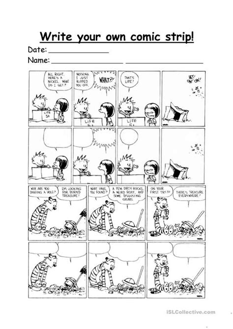 Calvin And Hobbes Make Your Own Comic Strip Worksheet English Esl Worksheets For Distance
