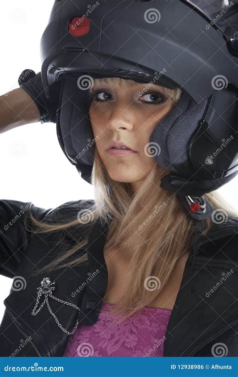 The Beautiful Girl With A Motorcycle Helmet Royalty Free Stock Image