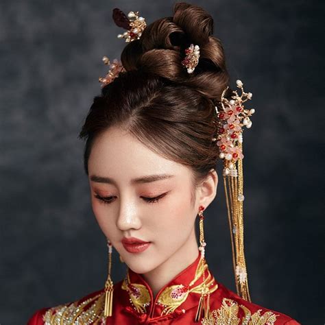 Traditional Chinese Bride Headdress Costume Hairclips Floral Hairpin
