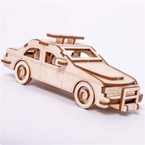Laser Cut 3d Wooden Puzzle Police Car Model Toy Cdr And Dxf Free Vector
