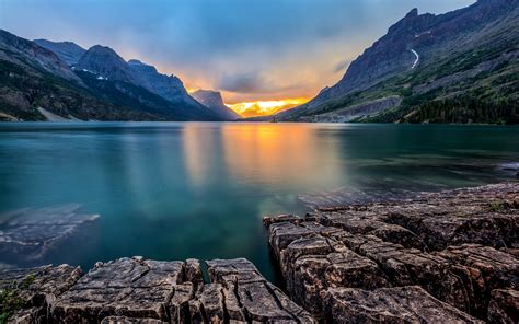 セントメアリー湖、氷河国立公園、モンタナ州、アメリカ、日没、山 壁紙 2560x1600 壁紙ダウンロード Jabest