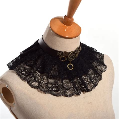 Vintage Women Gothic Collar Lace Steampunk Gear Punk Lady Black