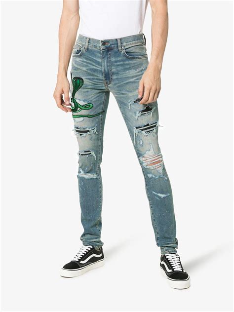 Amiri Snake Patch Embroidered Skinny Jeans In Blue For Men Lyst