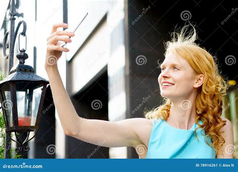 Cheerful Young Lady Making Selfie On Sunny Day Outdoor Stock Image Image Of Lifestyle