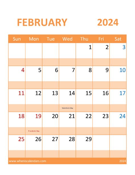 Free Feb 2024 Printable Calendar F24117