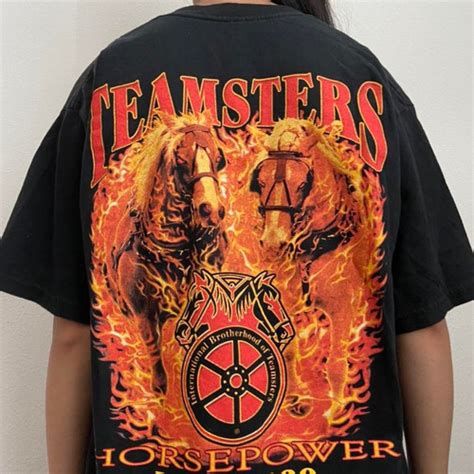 Vintage Teamsters Horsepower 2000s Graphics Black Tee Shirt Kaisers