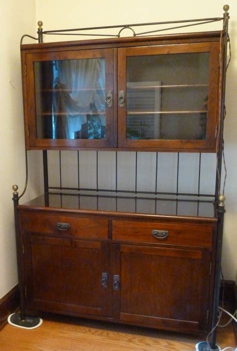 Vintage french iron brass cabinet base bakers rack. Grange baker's rack/cabinet