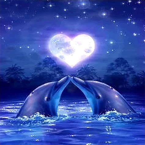 Romantic Dolphin Animals 5d Diamond Painting Love Heart Scenery Diy
